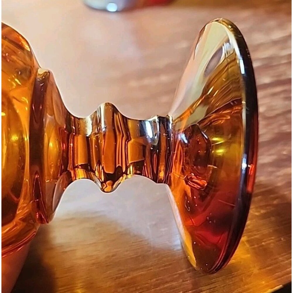 4 VINTAGE IMPERIAL GLASS AMBER ICE TEA GOBLETS/GLASSES WILLIAMSBURG PATTERN Read - Picture 5 of 6